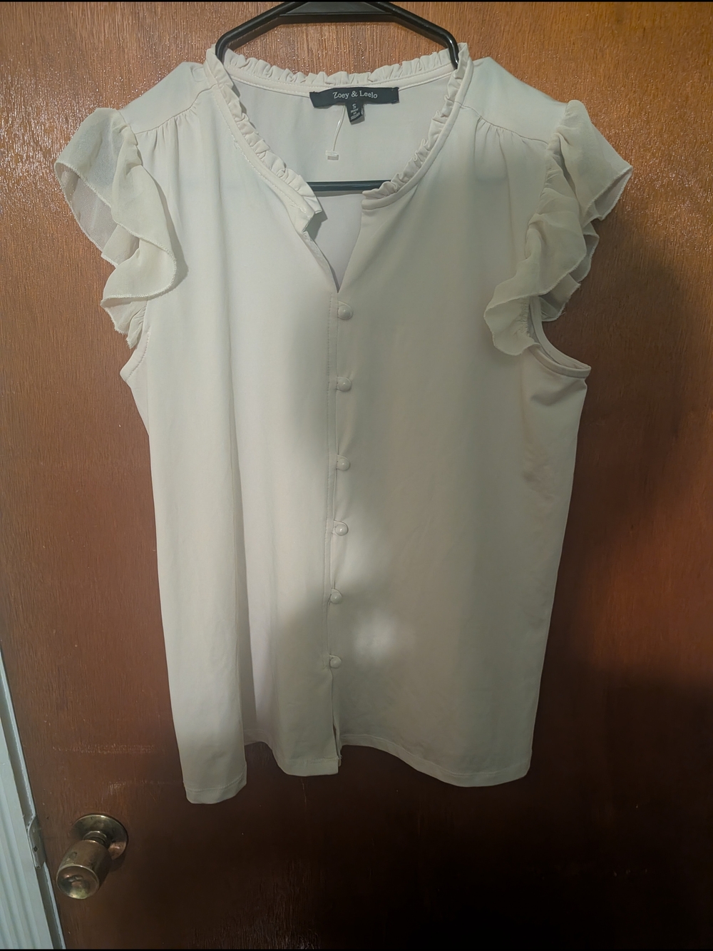 Cream Ruffle-Neck Blouse - Picture 2 of 4